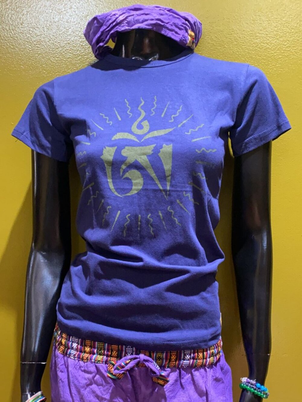 Tibetan Om Symbol Painted Tee: 100% Organic Cotton T Shirt For Women - Picture 2 of 2